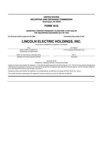 Thumbnail Lincoln Electric
 10-Q Quarterly Report FY 