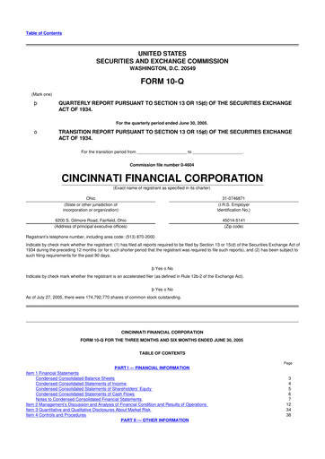 Thumbnail Cincinnati Financial
 10-Q Quarterly Report FY 