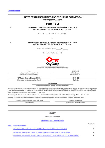 Miniature KeyCorp (KeyBank) 10-Q Rapport trimestriel  