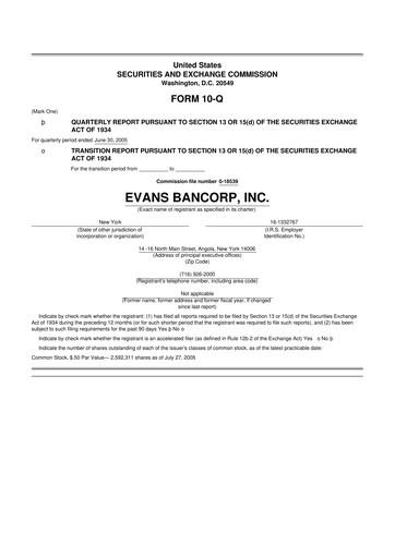 Thumbnail Evans Bancorp 10-Q Quarterly Report FY 