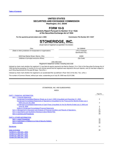 Thumbnail Stoneridge 10-Q Quarterly Report FY 