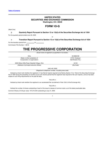 Thumbnail Progressive 10-Q Quarterly Report FY 