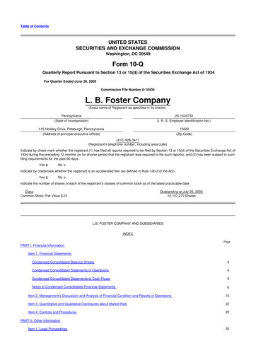 Thumbnail L.B. Foster 10-Q Quarterly Report FY 