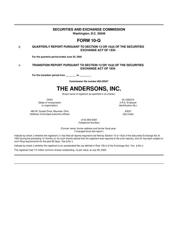 Thumbnail The Andersons, Inc. 10-Q Quarterly Report FY 