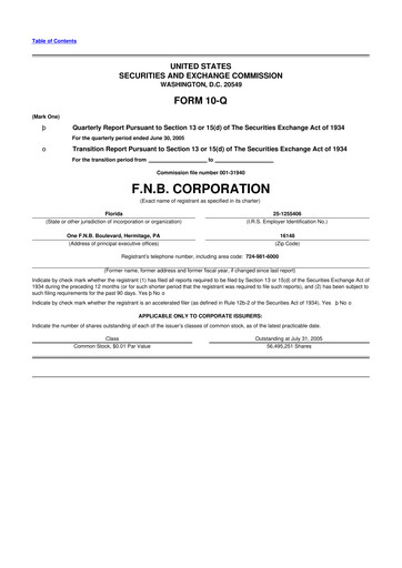 Thumbnail F.N.B. Corporation
 10-Q Quarterly Report FY 