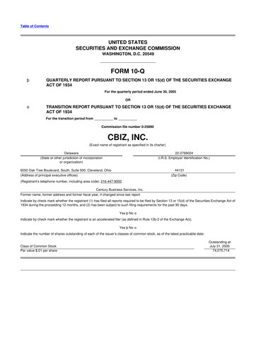 Thumbnail CBIZ 10-Q Quarterly Report FY 