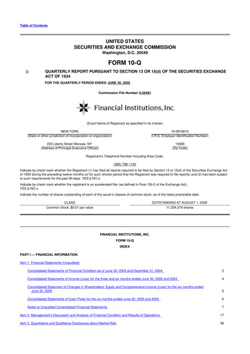 Thumbnail Financial Institutions 10-Q Quarterly Report FY 