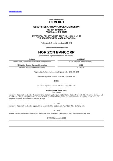 Thumbnail Horizon Bancorp 10-Q Quarterly Report FY 
