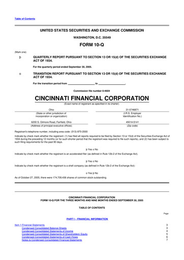 Thumbnail Cincinnati Financial
 10-Q Quarterly Report FY 