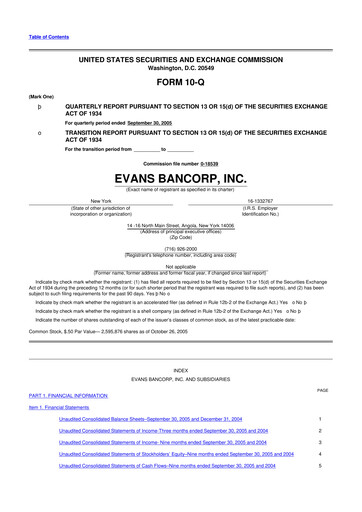 Thumbnail Evans Bancorp 10-Q Quarterly Report FY 