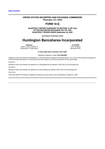Thumbnail Huntington Bancshares
 10-Q Quarterly Report FY 
