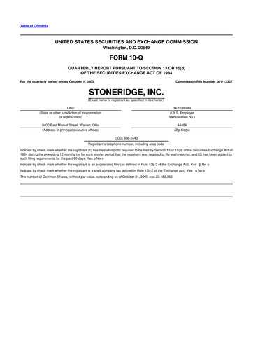 Thumbnail Stoneridge 10-Q Quarterly Report FY 