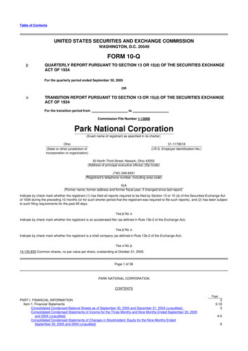 Thumbnail Park National Corp 10-Q Quarterly Report FY 