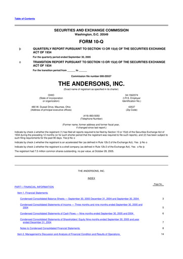 Thumbnail The Andersons, Inc. 10-Q Quarterly Report FY 