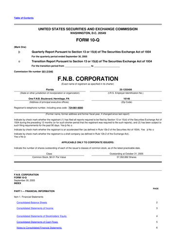Thumbnail F.N.B. Corporation
 10-Q Quarterly Report FY 