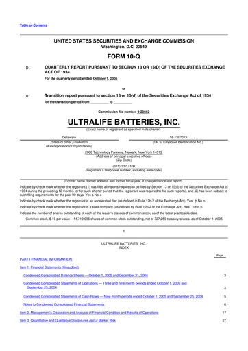 Thumbnail Ultralife Corporation 10-Q Quarterly Report FY 