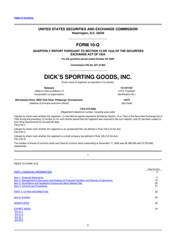 Thumbnail Dick's Sporting Goods
 10-Q Quarterly Report FY 