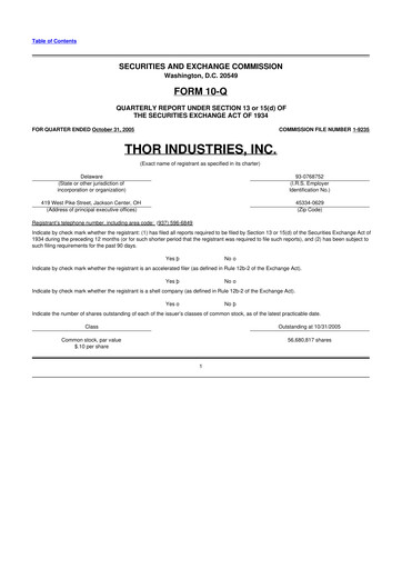 Thumbnail Thor Industries
 10-Q Quarterly Report FY 