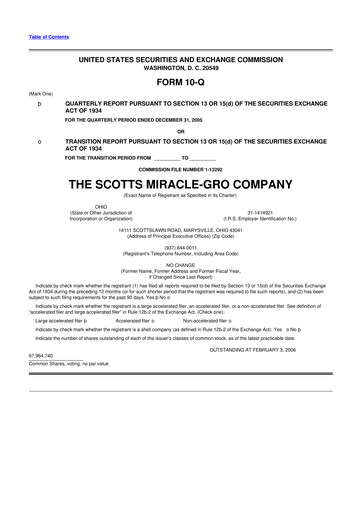 Thumbnail ScottsMiracle-Gro 10-Q Quarterly Report FY 