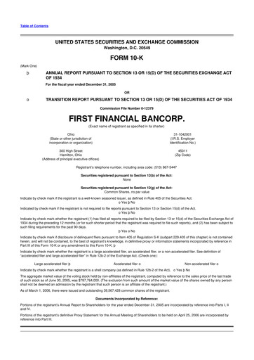 Thumbnail First Financial Bank
 10-K Annual Report 