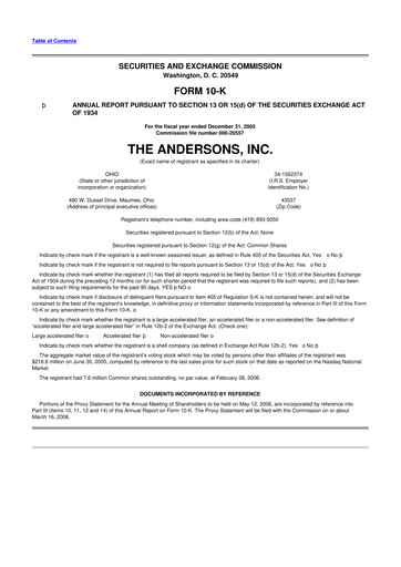 Miniature The Andersons, Inc. 10-K Rapport annuel 