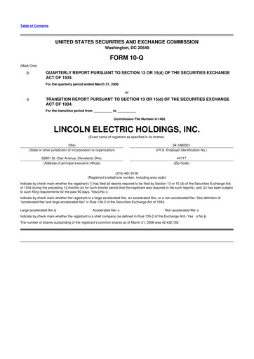 Thumbnail Lincoln Electric
 10-Q Quarterly Report FY 
