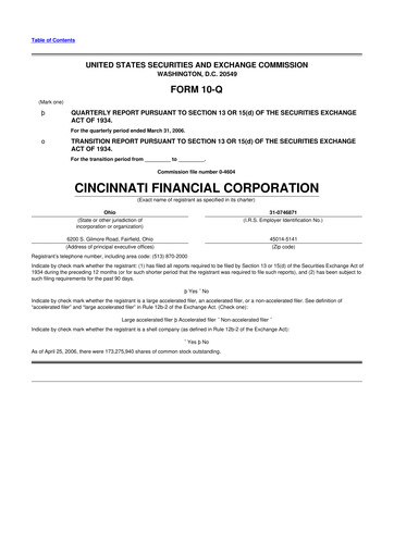 Thumbnail Cincinnati Financial
 10-Q Quarterly Report FY 