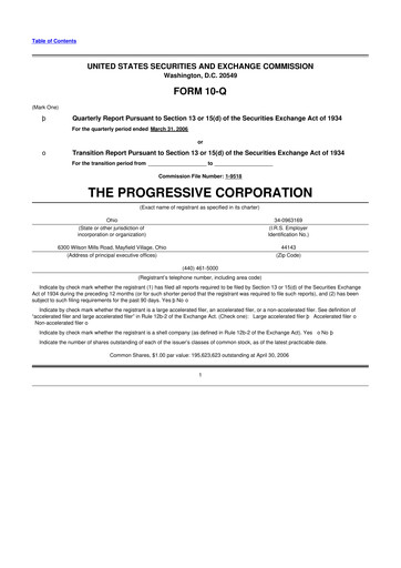 Thumbnail Progressive 10-Q Quarterly Report FY 
