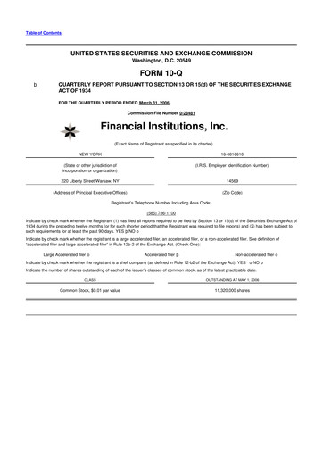 Thumbnail Financial Institutions 10-Q Quarterly Report FY 