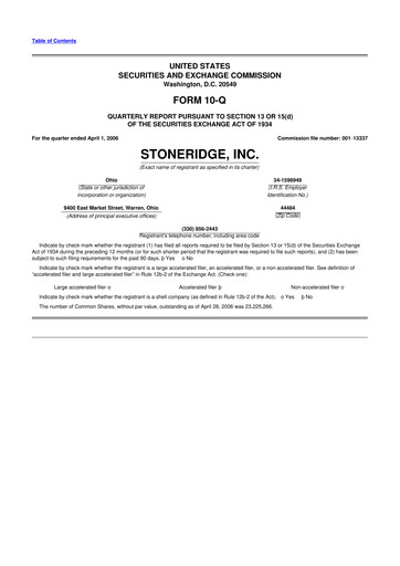 Thumbnail Stoneridge 10-Q Quarterly Report FY 