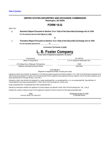 Thumbnail L.B. Foster 10-Q Quarterly Report FY 