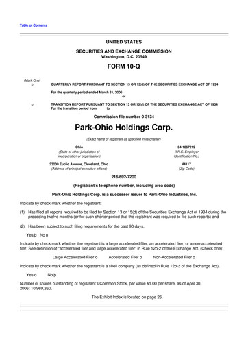 Thumbnail ParkOhio Holdings Corp. 10-Q Quarterly Report FY 
