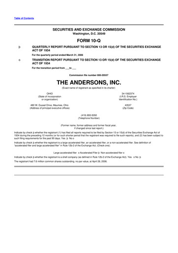 Thumbnail The Andersons, Inc. 10-Q Quarterly Report FY 