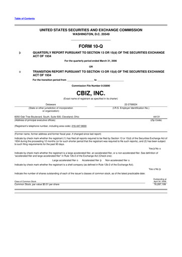 Thumbnail CBIZ 10-Q Quarterly Report FY 