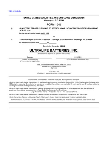 Thumbnail Ultralife Corporation 10-Q Quarterly Report FY 