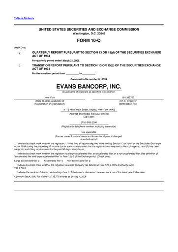 Thumbnail Evans Bancorp 10-Q Quarterly Report FY 