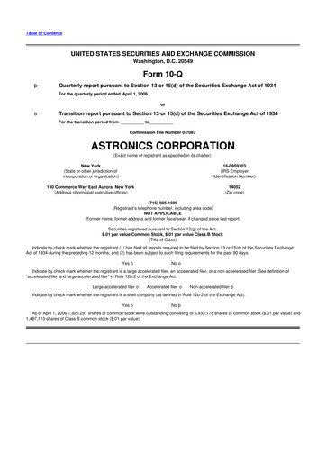 Thumbnail Astronics Corporation
 10-Q Quarterly Report FY 