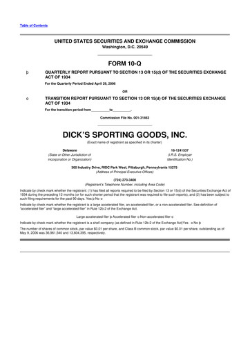 Thumbnail Dick's Sporting Goods
 10-Q Quarterly Report FY 