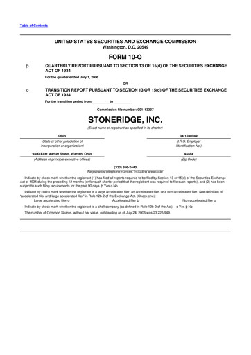 Thumbnail Stoneridge 10-Q Quarterly Report FY 