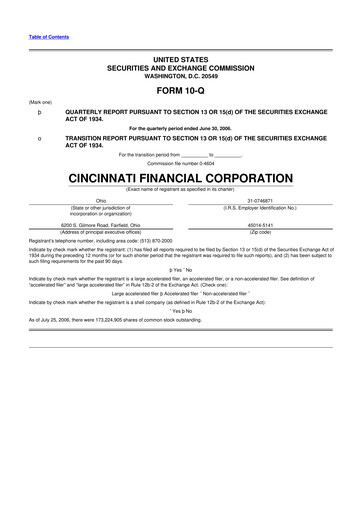 Thumbnail Cincinnati Financial
 10-Q Quarterly Report FY 