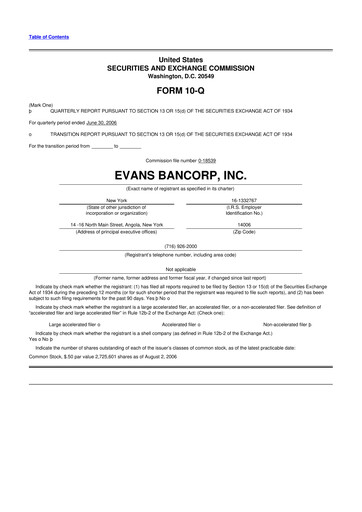 Thumbnail Evans Bancorp 10-Q Quarterly Report FY 