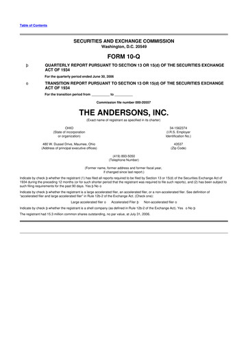 Thumbnail The Andersons, Inc. 10-Q Quarterly Report FY 