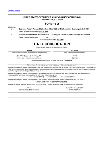 Thumbnail F.N.B. Corporation
 10-Q Quarterly Report FY 