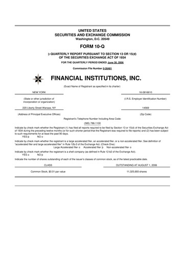 Thumbnail Financial Institutions 10-Q Quarterly Report FY 