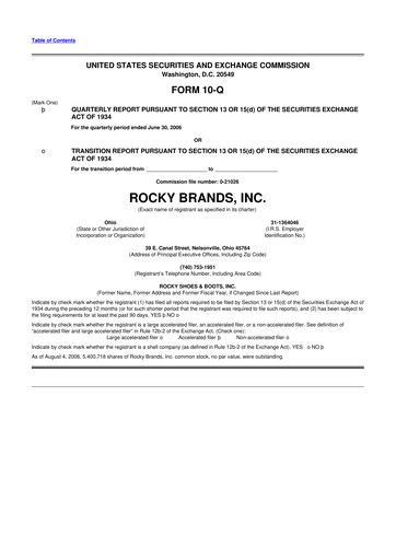 Thumbnail Rocky Brands 10-Q Quarterly Report FY 