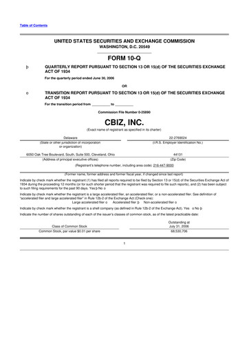 Thumbnail CBIZ 10-Q Quarterly Report FY 