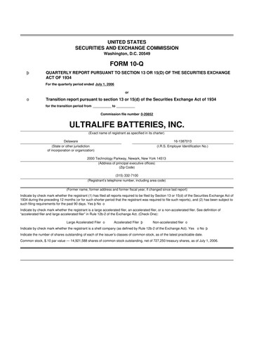 Thumbnail Ultralife Corporation 10-Q Quarterly Report FY 