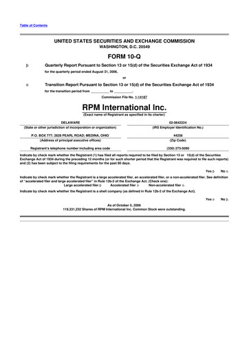 Thumbnail RPM International
 10-Q Quarterly Report FY 