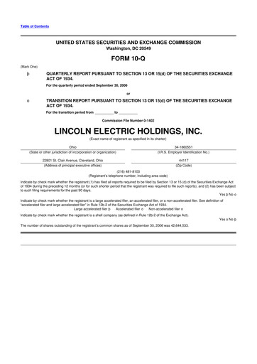 Thumbnail Lincoln Electric
 10-Q Quarterly Report FY 