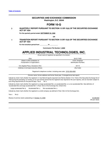 Miniature Applied Industrial Technologies
 10-Q Rapport trimestriel  